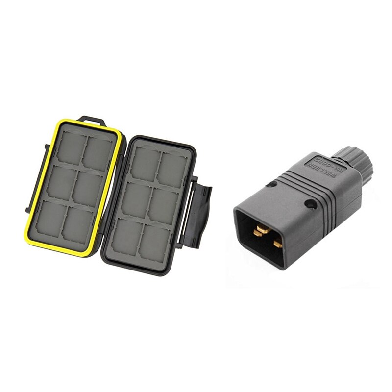 1 Pcs Water-Resistant Shockproof Storage Memory Card Case & 1 Pcs UPS Power IEC Male C20 Plug Power Cord Cable Plug